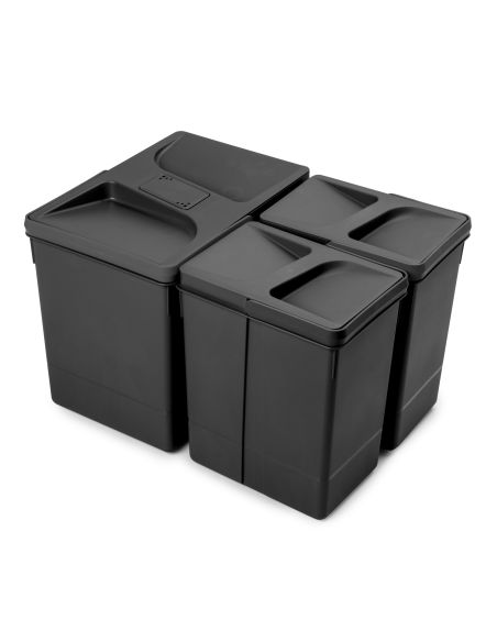 Emuca Contenitori per cassetti da cucina Recycle con coperchio anti-odore, Altezza 266, 1x15 lt, 2x7 lt, Tecnoplastica, Nera