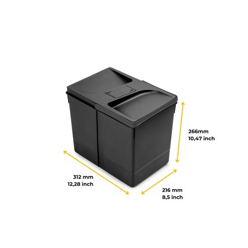 Emuca Contenitori per cassetti da cucina Recycle con coperchio anti-odore, Altezza 266, 1x15 lt, Tecnoplastica, Nera