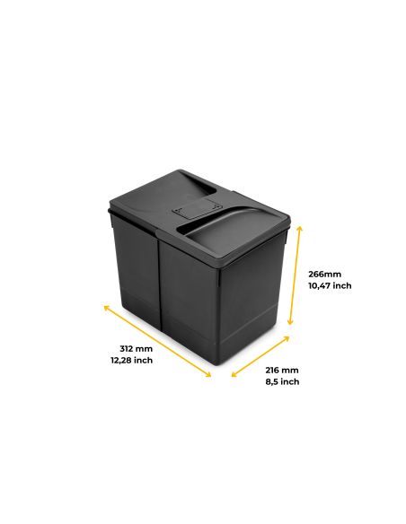 Emuca Contenitori per cassetti da cucina Recycle con coperchio anti-odore, Altezza 266, 1x15 lt, Tecnoplastica, Nera