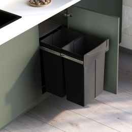 Emuca Contenitore per la raccolta differenziata Recycle da montare sul fondo e da estrarre manualmente in cucina Recycle 2x25lt, 2