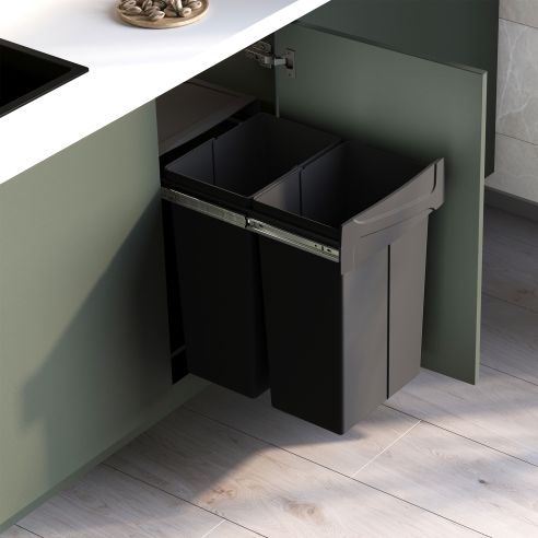 Emuca Contenitore per la raccolta differenziata Recycle da montare sul fondo e da estrarre manualmente in cucina Recycle 2x25lt,