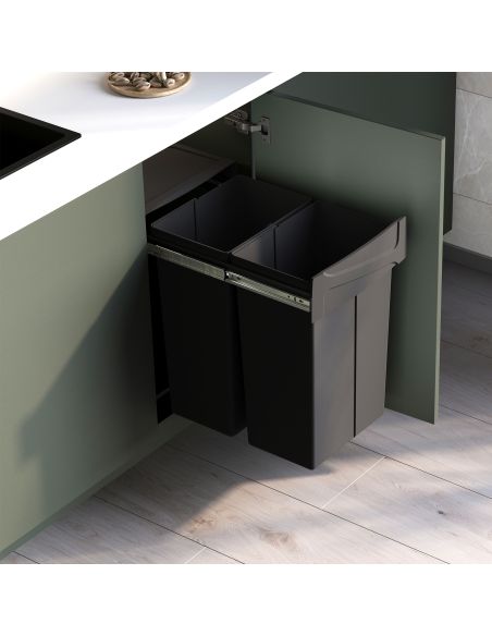 Emuca Contenitore per la raccolta differenziata Recycle da montare sul fondo e da estrarre manualmente in cucina Recycle 2x25lt,