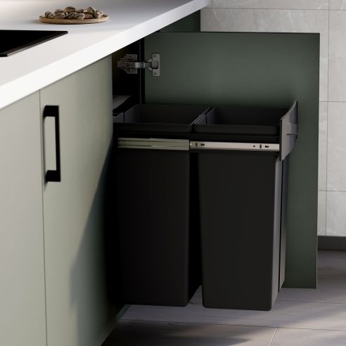Emuca Contenitore per la raccolta differenziata Recycle da montare sul fondo e da estrarre manualmente in cucina Recycle 2x25lt,