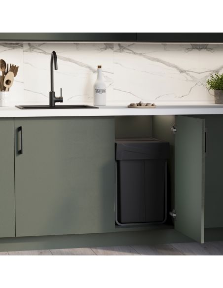 Emuca Contenitore per la raccolta differenziata Recycle da montare sul fondo e da estrarre manualmente in cucina Recycle 2x25lt,