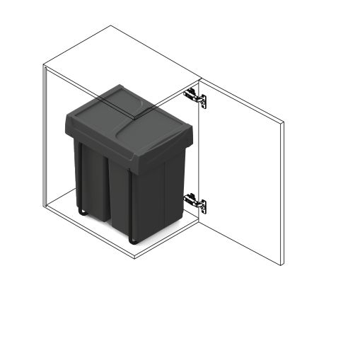 Emuca Contenitore per la raccolta differenziata Recycle da montare sul fondo e da estrarre manualmente in cucina Recycle 2x25lt,
