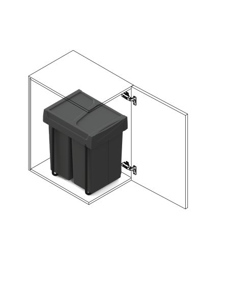 Emuca Contenitore per la raccolta differenziata Recycle da montare sul fondo e da estrarre manualmente in cucina Recycle 2x25lt,