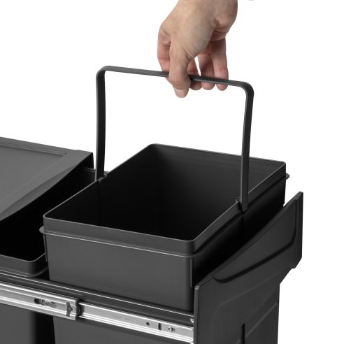 Emuca Contenitore per la raccolta differenziata Recycle da montare sul fondo e da estrarre manualmente in cucina Recycle 2x25lt,