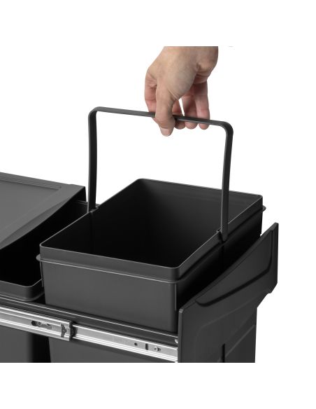 Emuca Contenitore per la raccolta differenziata Recycle da montare sul fondo e da estrarre manualmente in cucina Recycle 2x25lt,