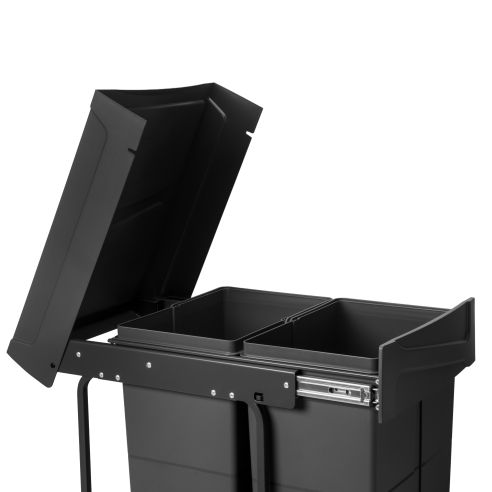 Emuca Contenitore per la raccolta differenziata Recycle da montare sul fondo e da estrarre manualmente in cucina Recycle 2x25lt,