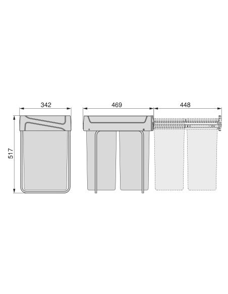 Emuca Contenitore per la raccolta differenziata Recycle da montare sul fondo e da estrarre manualmente in cucina Recycle 2x25lt,
