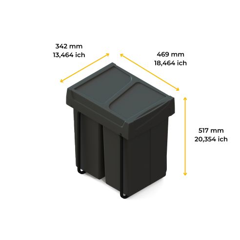 Emuca Contenitore per la raccolta differenziata Recycle da montare sul fondo e da estrarre manualmente in cucina Recycle 2x25lt,