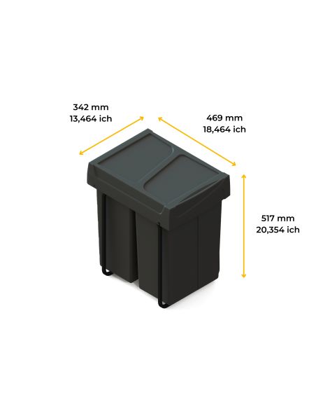 Emuca Contenitore per la raccolta differenziata Recycle da montare sul fondo e da estrarre manualmente in cucina Recycle 2x25lt,