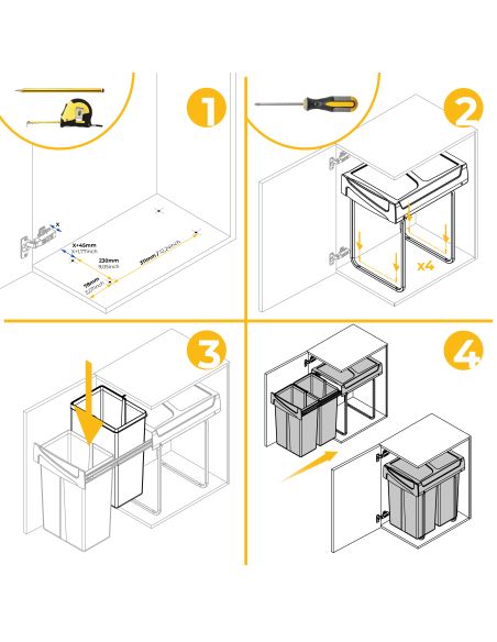 Emuca Contenitore per la raccolta differenziata Recycle da montare sul fondo e da estrarre manualmente in cucina Recycle 2x25lt,