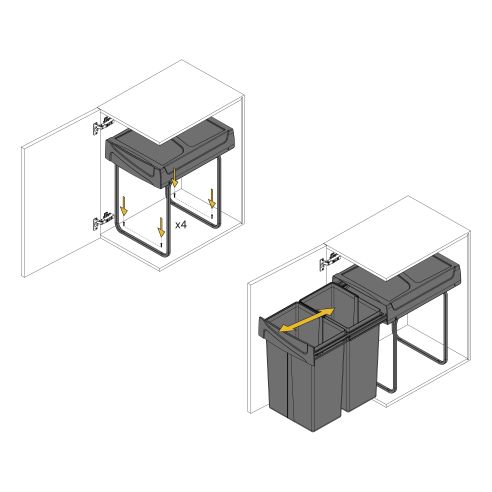 Emuca Contenitore per la raccolta differenziata Recycle da montare sul fondo e da estrarre manualmente in cucina Recycle 2x25lt,