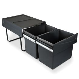 Emuca Contenitore per la raccolta differenziata da montare sul fondo ed estraibile manualmente in cucina 2x15lt, Tecnoplastica, 