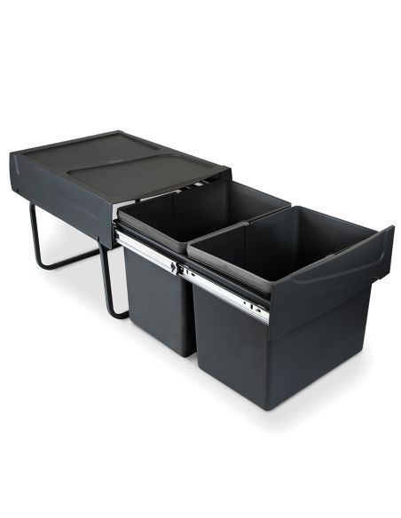 Emuca Contenitore per la raccolta differenziata da montare sul fondo ed estraibile manualmente in cucina 2x15lt, Tecnoplastica, 