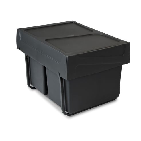 Emuca Contenitore per la raccolta differenziata da montare sul fondo ed estraibile manualmente in cucina 2x15lt, Tecnoplastica, 