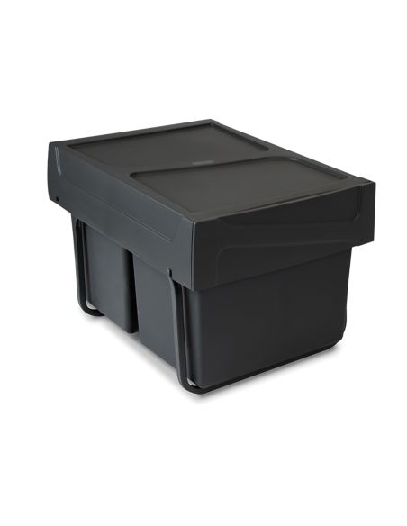 Emuca Contenitore per la raccolta differenziata da montare sul fondo ed estraibile manualmente in cucina 2x15lt, Tecnoplastica, 