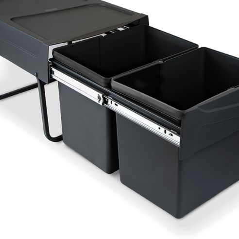 Emuca Contenitore per la raccolta differenziata da montare sul fondo ed estraibile manualmente in cucina 2x15lt, Tecnoplastica, 