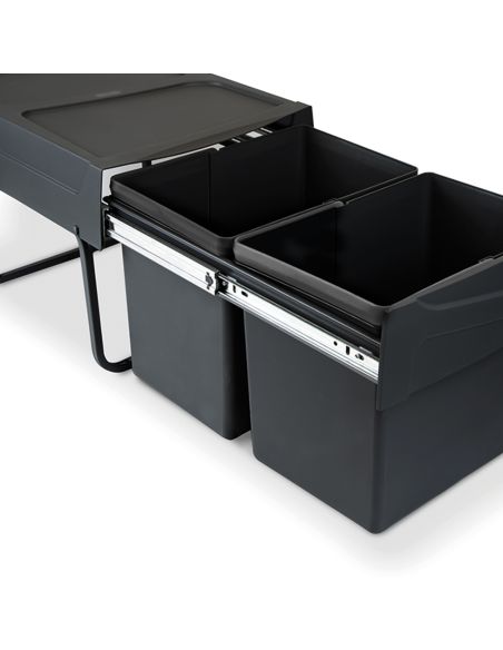 Emuca Contenitore per la raccolta differenziata da montare sul fondo ed estraibile manualmente in cucina 2x15lt, Tecnoplastica, 