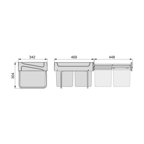 Emuca Contenitore per la raccolta differenziata da montare sul fondo ed estraibile manualmente in cucina 2x15lt, Tecnoplastica, 