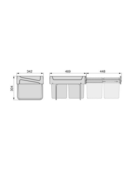 Emuca Contenitore per la raccolta differenziata da montare sul fondo ed estraibile manualmente in cucina 2x15lt, Tecnoplastica, 