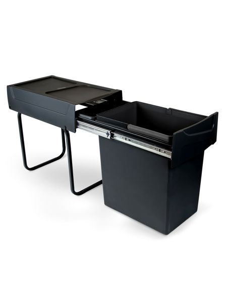 Emuca Recycle 1x20lt per il montaggio sul fondo e l'estrazione manuale in cucina, Tecnoplastica, Nera