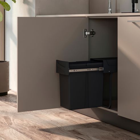 Emuca Recycle 1x20lt per il montaggio sul fondo e l'estrazione manuale in cucina, Tecnoplastica, Nera