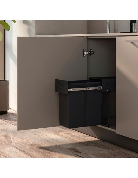 Emuca Recycle 1x20lt per il montaggio sul fondo e l'estrazione manuale in cucina, Tecnoplastica, Nera