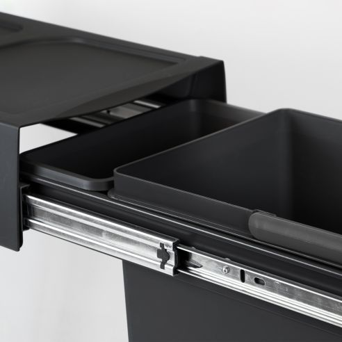 Emuca Recycle 1x20lt per il montaggio sul fondo e l'estrazione manuale in cucina, Tecnoplastica, Nera