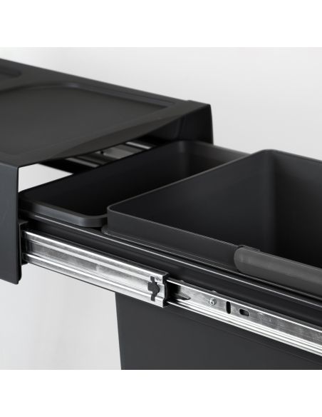 Emuca Recycle 1x20lt per il montaggio sul fondo e l'estrazione manuale in cucina, Tecnoplastica, Nera