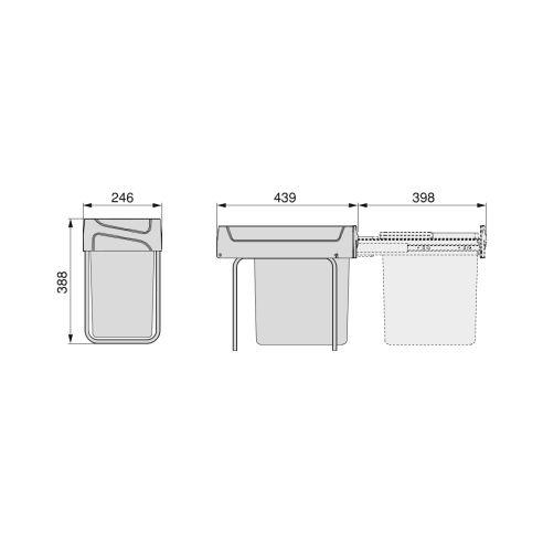 Emuca Recycle 1x20lt per il montaggio sul fondo e l'estrazione manuale in cucina, Tecnoplastica, Nera