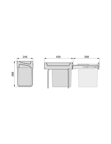 Emuca Recycle 1x20lt per il montaggio sul fondo e l'estrazione manuale in cucina, Tecnoplastica, Nera