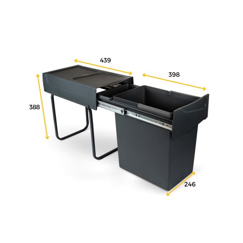 Emuca Recycle 1x20lt per il montaggio sul fondo e l'estrazione manuale in cucina, Tecnoplastica, Nera