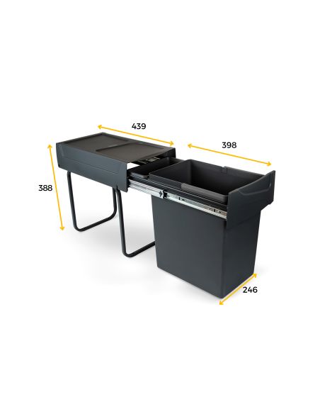 Emuca Recycle 1x20lt per il montaggio sul fondo e l'estrazione manuale in cucina, Tecnoplastica, Nera