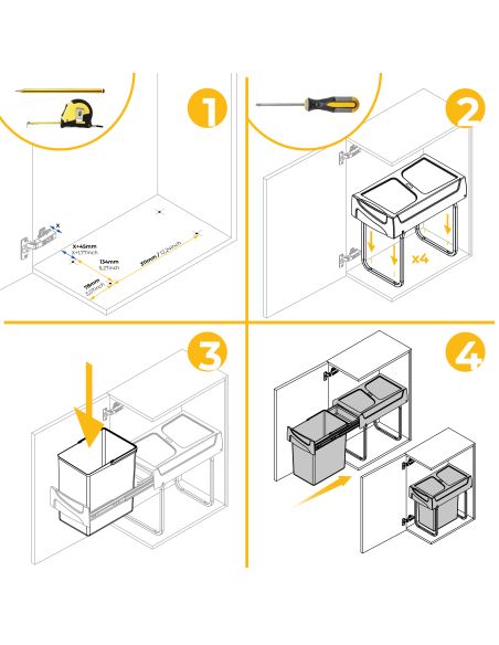 Emuca Recycle 1x20lt per il montaggio sul fondo e l'estrazione manuale in cucina, Tecnoplastica, Nera