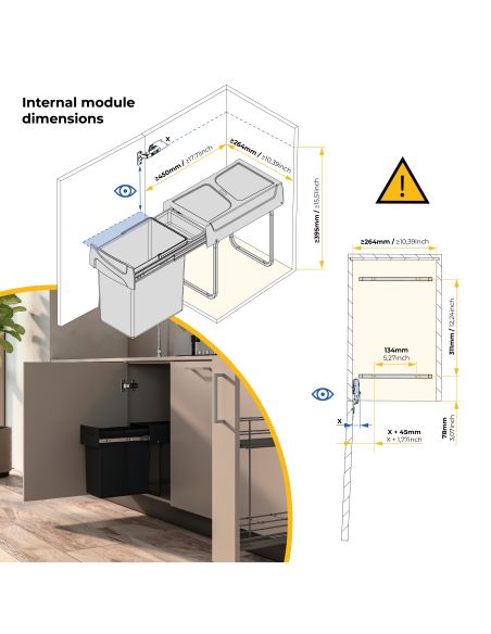 Emuca Recycle 1x20lt per il montaggio sul fondo e l'estrazione manuale in cucina, Tecnoplastica, Nera