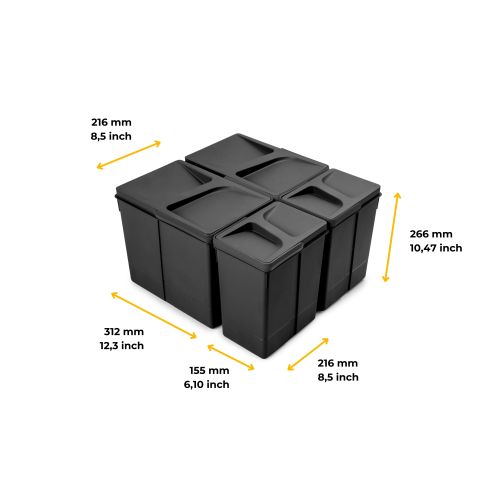 Emuca Kit di contenitori per la raccolta differenziata per cassetti da cucina Recycle Altezza Recycle 266 mm, 2x15 lt, 2x7 lt, T