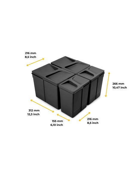 Emuca Kit di contenitori per la raccolta differenziata per cassetti da cucina Recycle Altezza Recycle 266 mm, 2x15 lt, 2x7 lt, T
