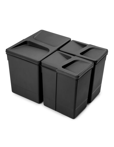 Emuca Kit di contenitori per la raccolta differenziata per cassetti da cucina Recycle Altezza Recycle 266 mm, 1x15 lt, 2x7 lt, T