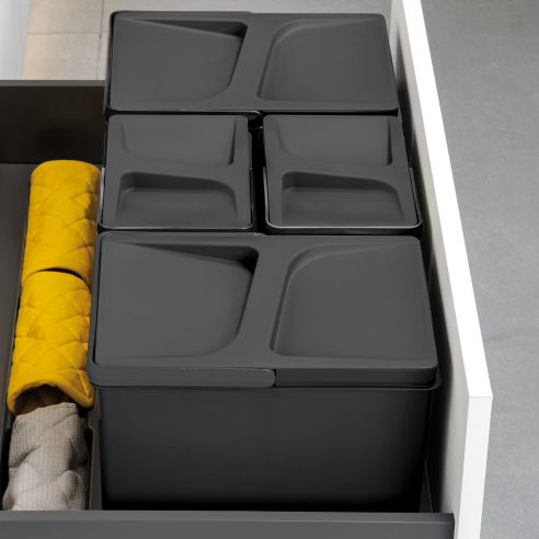 Emuca Kit di contenitori per la raccolta differenziata per cassetti da cucina Recycle Altezza Recycle 266 mm, 1x15 lt, 2x7 lt, T