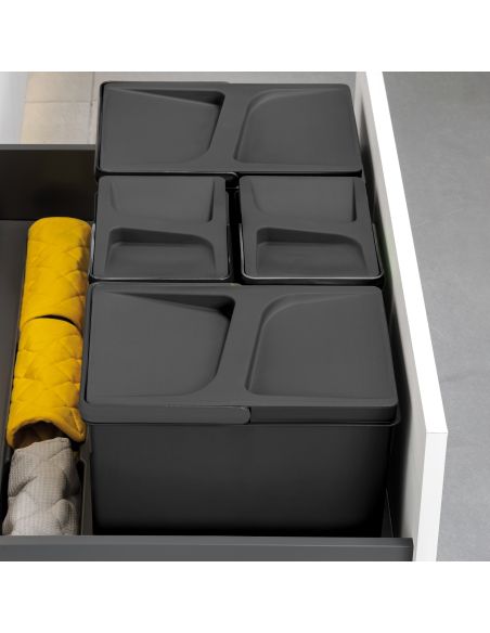 Emuca Kit di contenitori per la raccolta differenziata per cassetti da cucina Recycle Altezza Recycle 266 mm, 1x15 lt, 2x7 lt, T
