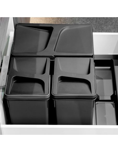 Emuca Kit di contenitori per la raccolta differenziata per cassetti da cucina Recycle Altezza Recycle 266 mm, 1x15 lt, 2x7 lt, T
