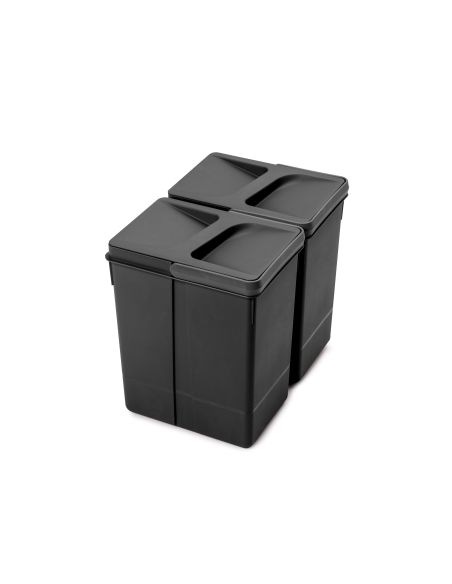Emuca Kit di contenitori per la raccolta differenziata per cassetti da cucina Recycle Altezza Recycle 266 mm, 2x7 lt, Tecnoplast