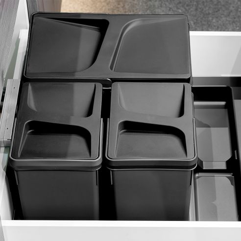 Emuca Kit di contenitori per la raccolta differenziata per cassetti da cucina Recycle Altezza Recycle 266 mm, 2x7 lt, Tecnoplast