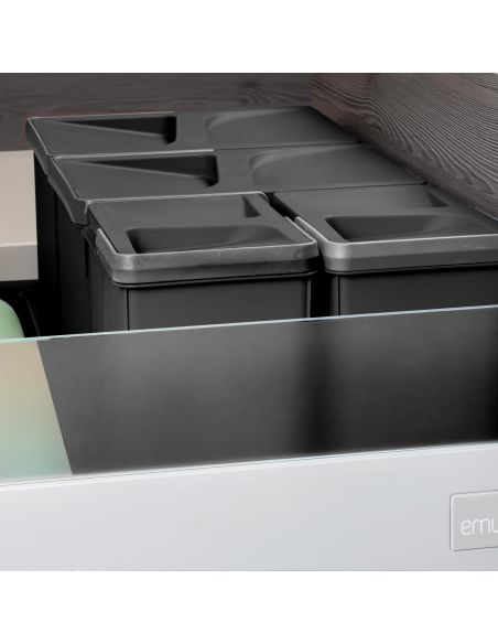 Emuca Kit di contenitori per la raccolta differenziata per cassetti da cucina Recycle Altezza Recycle 266 mm, 2x7 lt, Tecnoplast