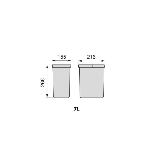 Emuca Kit di contenitori per la raccolta differenziata per cassetti da cucina Recycle Altezza Recycle 266 mm, 2x7 lt, Tecnoplast