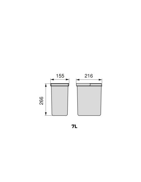 Emuca Kit di contenitori per la raccolta differenziata per cassetti da cucina Recycle Altezza Recycle 266 mm, 2x7 lt, Tecnoplast