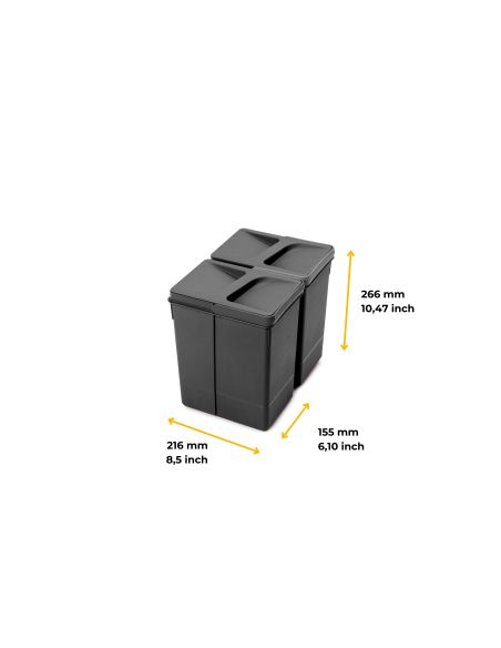 Emuca Kit di contenitori per la raccolta differenziata per cassetti da cucina Recycle Altezza Recycle 266 mm, 2x7 lt, Tecnoplast