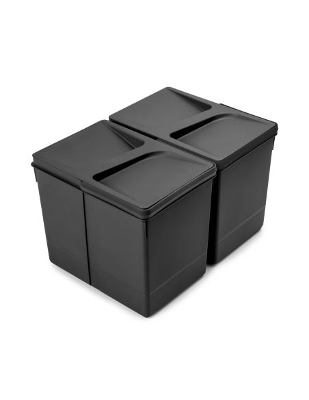 Emuca Kit di contenitori per la raccolta differenziata per cassetti da cucina Recycle Altezza Recycle 266 mm, 2x15 lt,Tecnoplast